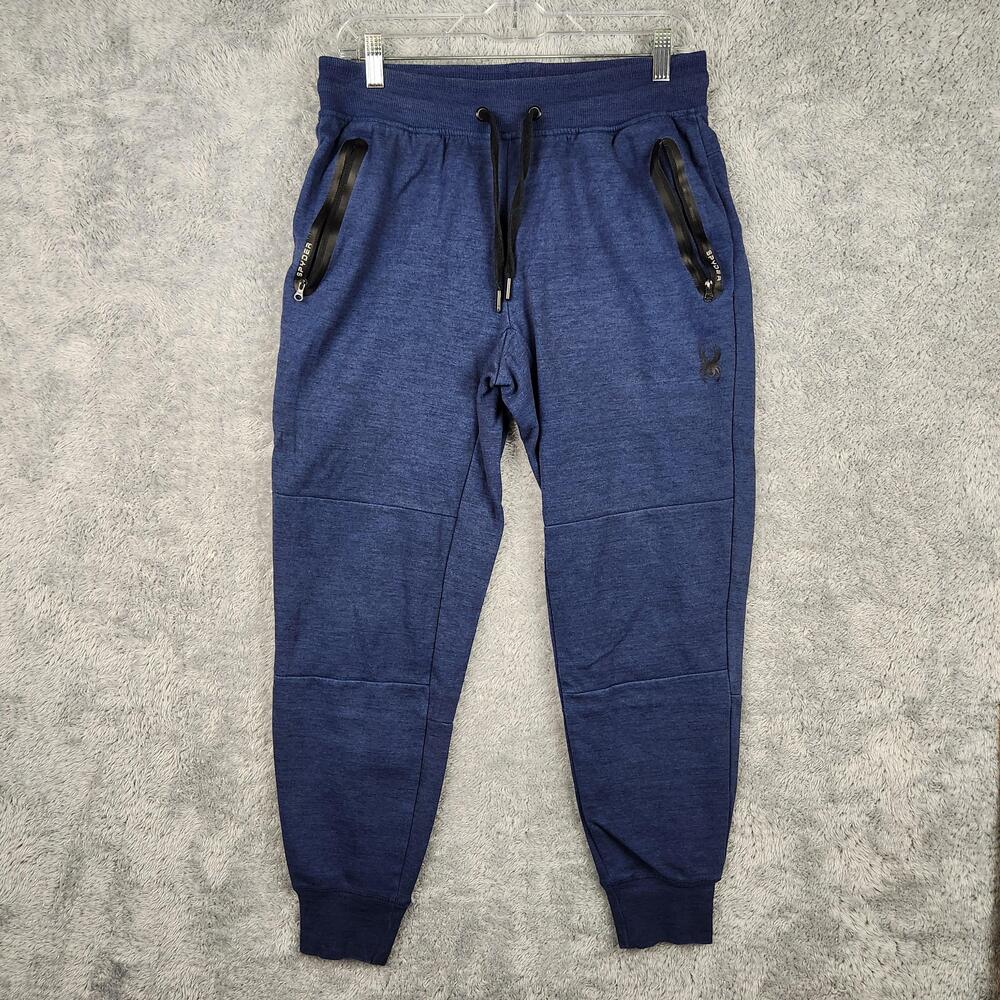 Spyder Active Jogger Pants Mens Medium Blue ProWeB Tech Fleece Zip Pockets Logo